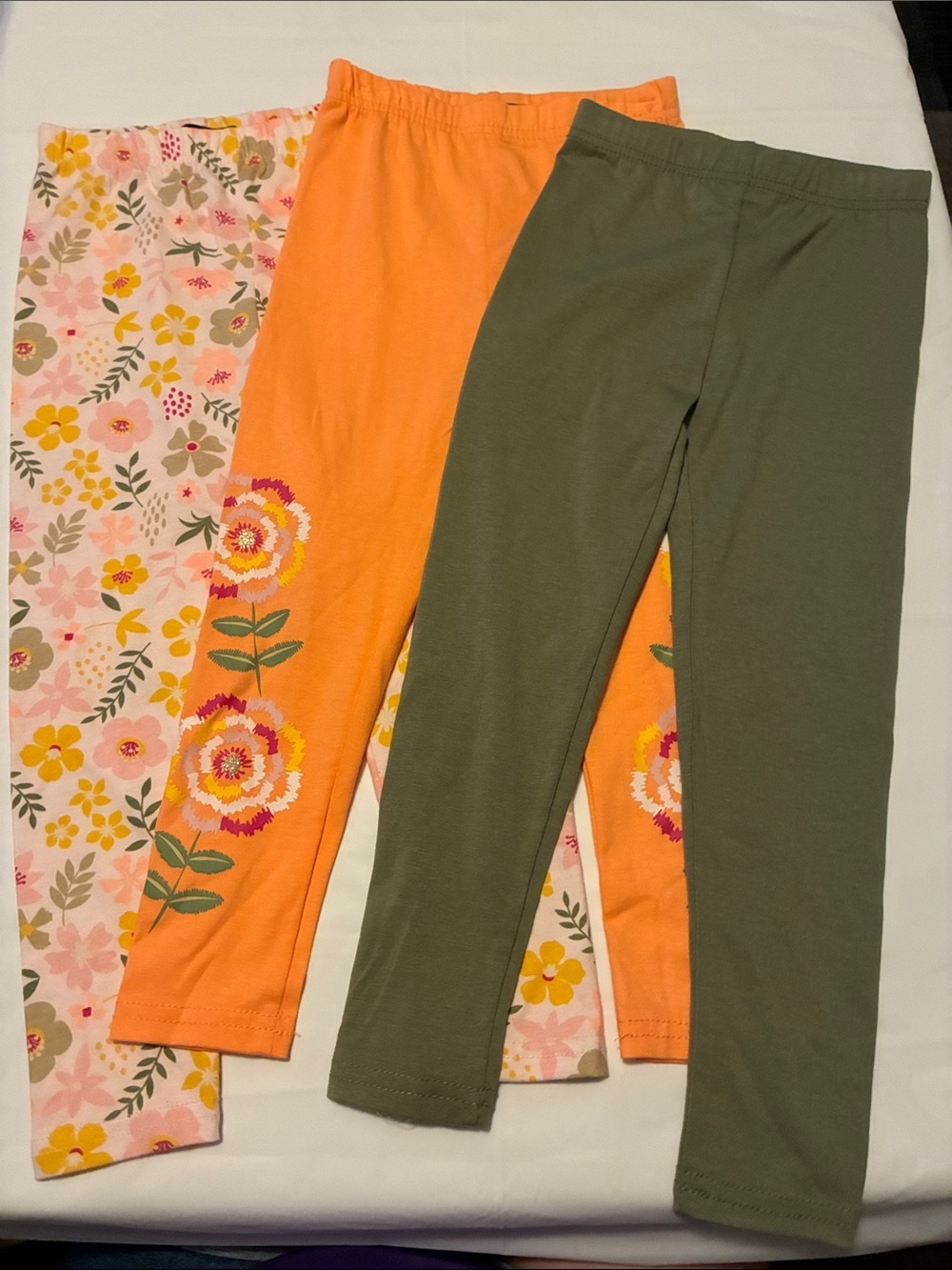 Limited Too Girls' 3-Pack Floral & Solid Leggings - Orange, Olive & Pink